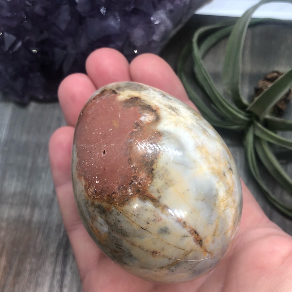 Polychrome jasper crystal egg meditation w/ stand - Picture 4 of 6